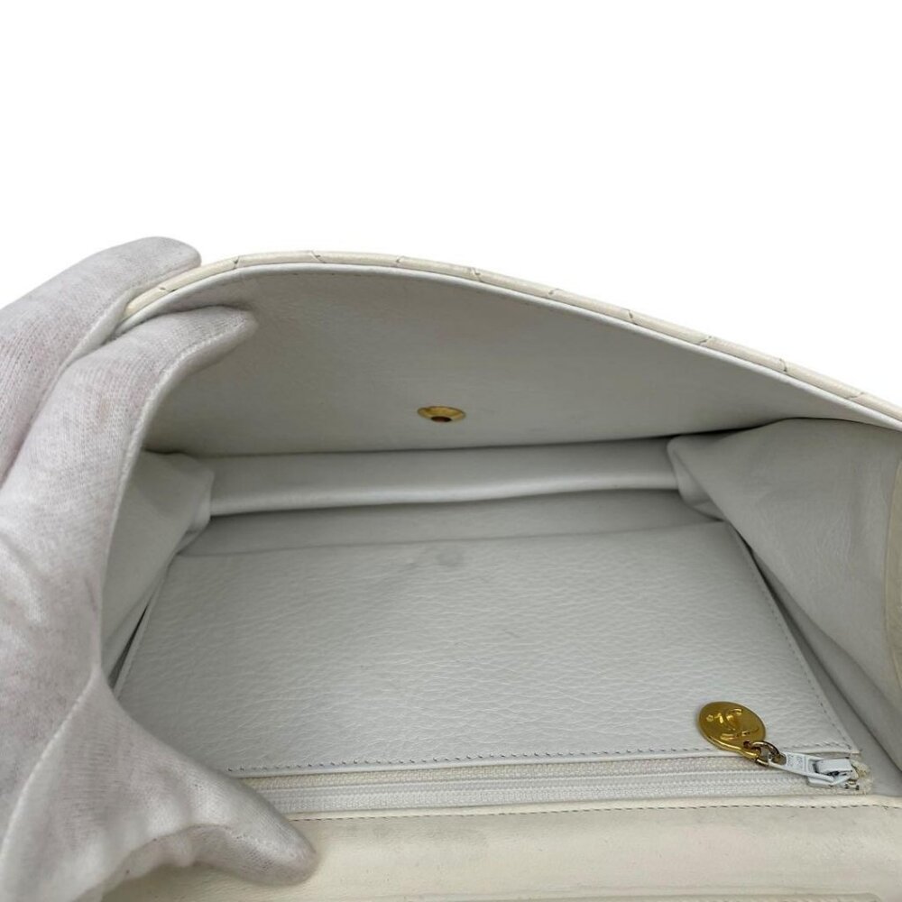 Authentic CHANEL Classic Single Flap Bag Quilted Matelasse Lambskin White Purse - Picture 11 of 15